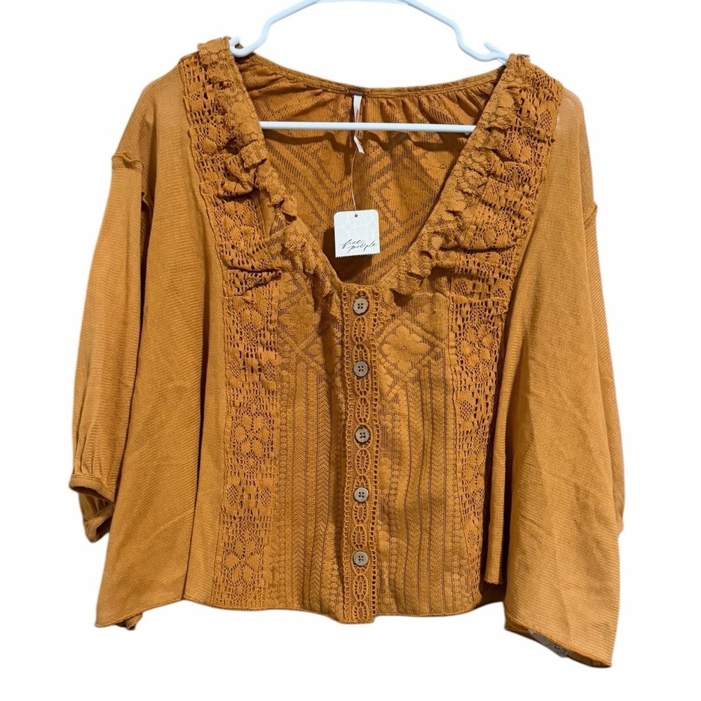 Free People Mae Tunic Top Ruched Pleated Blouse Russet Orange Women's Size XS‎